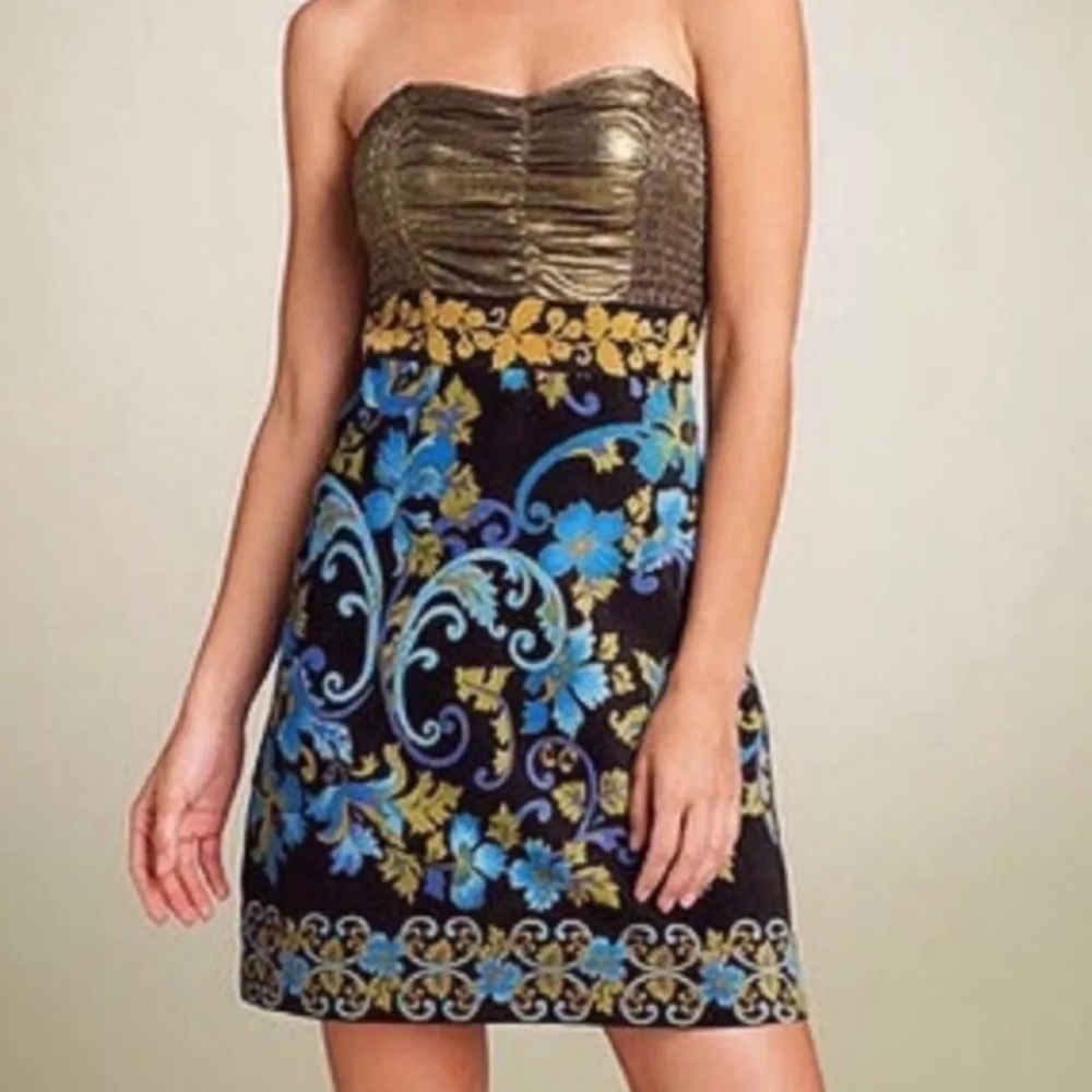 Free People Lost In Paradise Strapless Floral Velvet Mini Dress Blue & Green